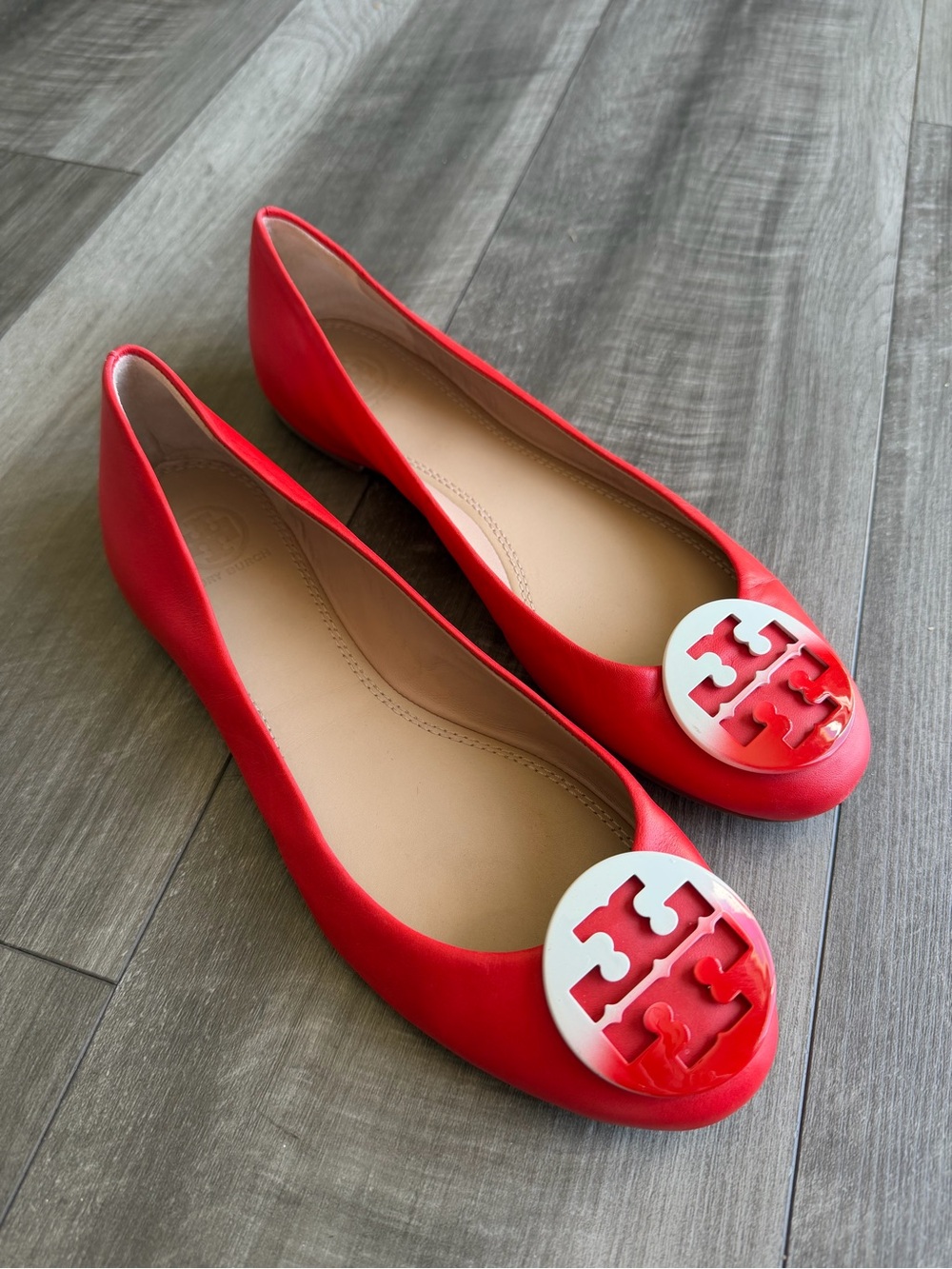 Tory Burch Reva Dip Dye Masai Red Ballet Flats Nappa Leather Women’s Size 9M